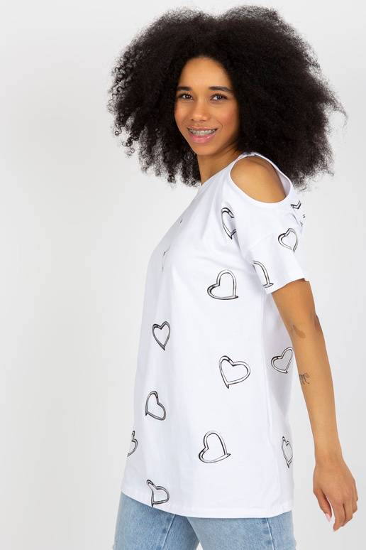 Bílá bavlněná halenka s lesklým potiskem Bílá bavlněná halenka s lesklým potiskem