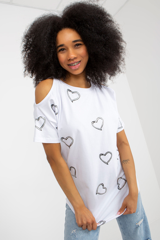 Bílá bavlněná halenka s lesklým potiskem Bílá bavlněná halenka s lesklým potiskem