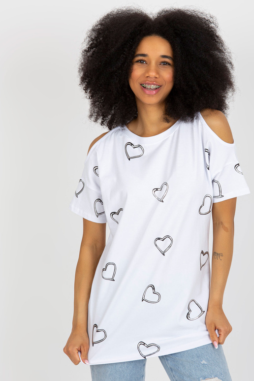 Bílá bavlněná halenka s lesklým potiskem Bílá bavlněná halenka s lesklým potiskem