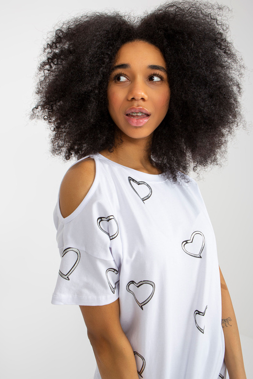 Bílá bavlněná halenka s lesklým potiskem Bílá bavlněná halenka s lesklým potiskem