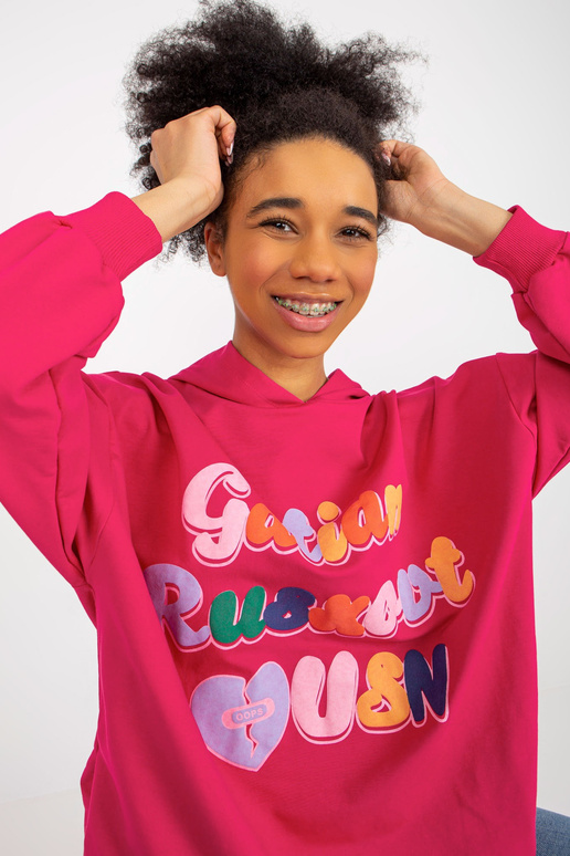 Fuchsiová dlouhá mikina s potiskem a... Fuchsiová dlouhá mikina s potiskem a...