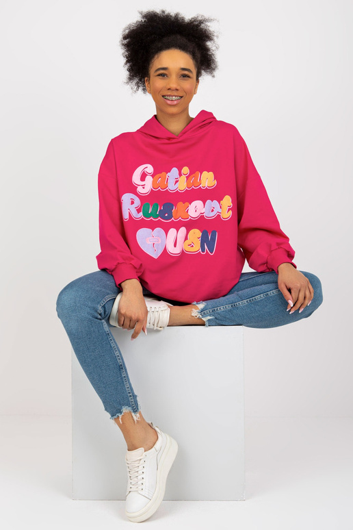 Fuchsiová dlouhá mikina s potiskem a... Fuchsiová dlouhá mikina s potiskem a...