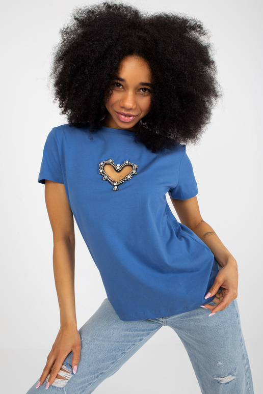 Tmavě modré bavlněné tričko s nášivkami Tmavě modré bavlněné tričko s nášivkami