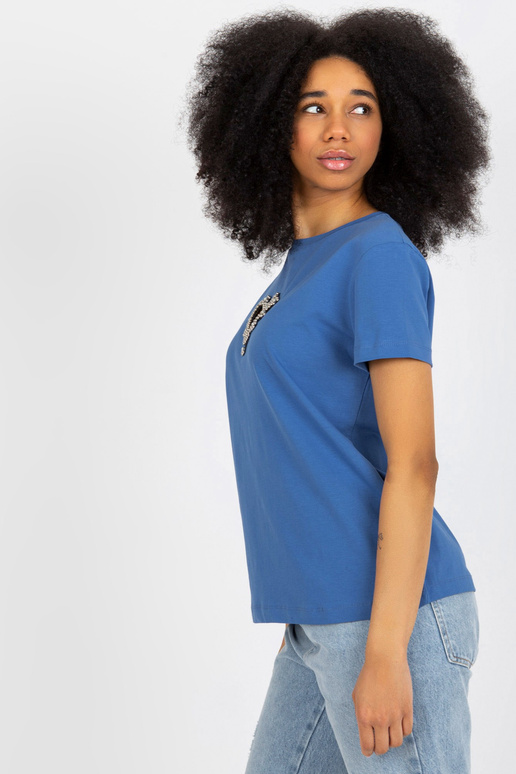 Tmavě modré bavlněné tričko s nášivkami Tmavě modré bavlněné tričko s nášivkami