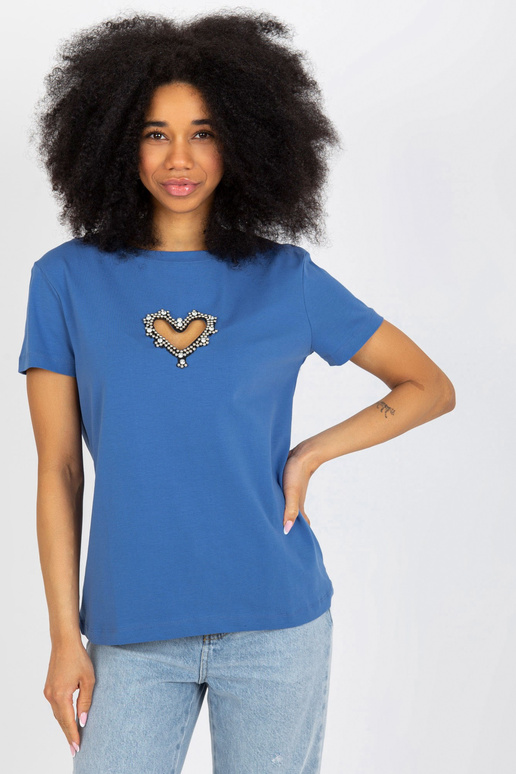 Tmavě modré bavlněné tričko s nášivkami Tmavě modré bavlněné tričko s nášivkami