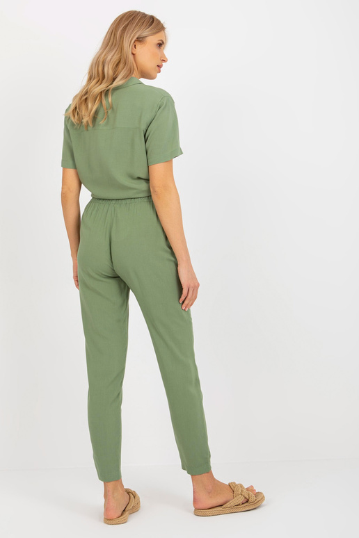 Khaki viskózové kalhoty z látky s...