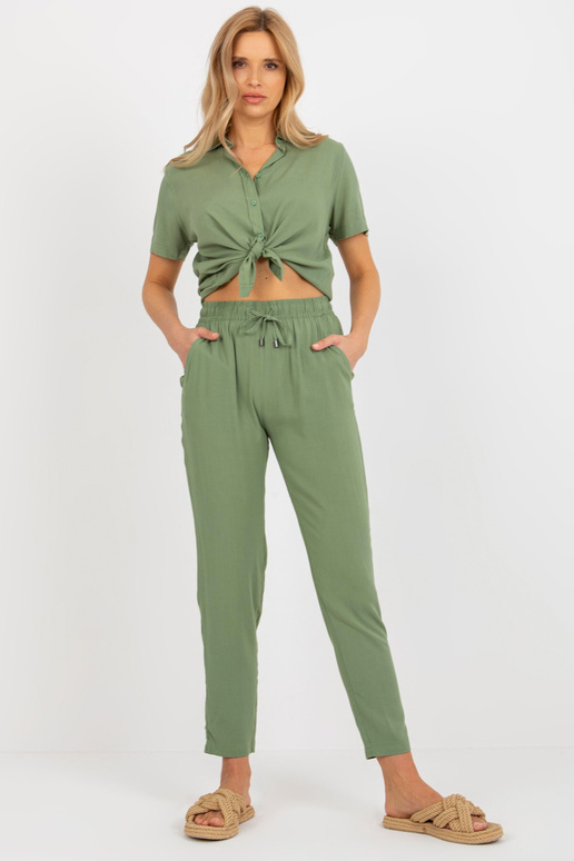 Khaki viskózové kalhoty z látky s...