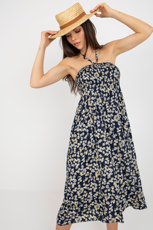 Tmavě modré květované šaty se...