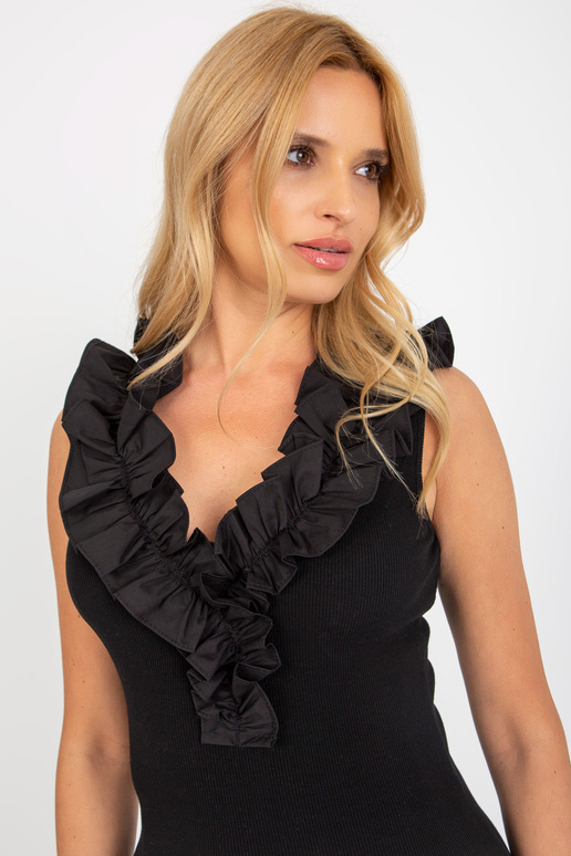 Černý žebrovaný top s výstřihem do V