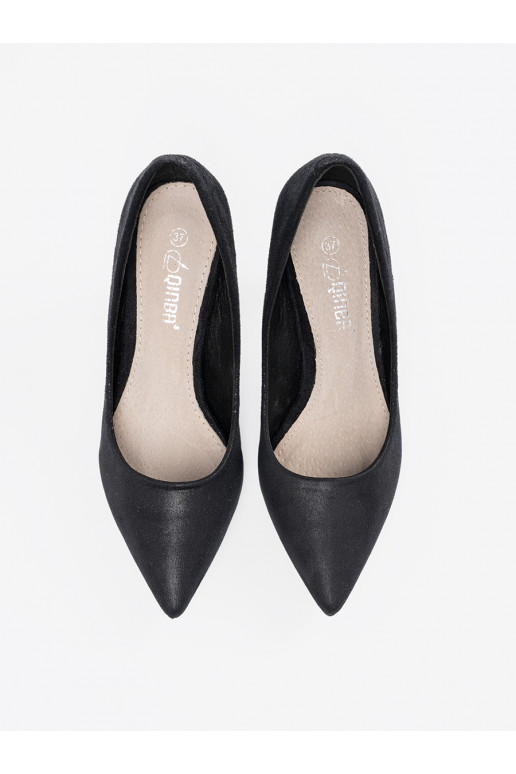 Černé ze semiše vysoké podpatky s tenkým podpatkem Černé ze semiše vysoké podpatky s tenkým podpatkem