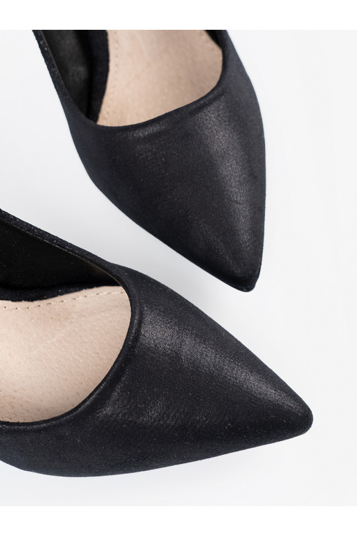 Černé ze semiše vysoké podpatky s tenkým podpatkem Černé ze semiše vysoké podpatky s tenkým podpatkem