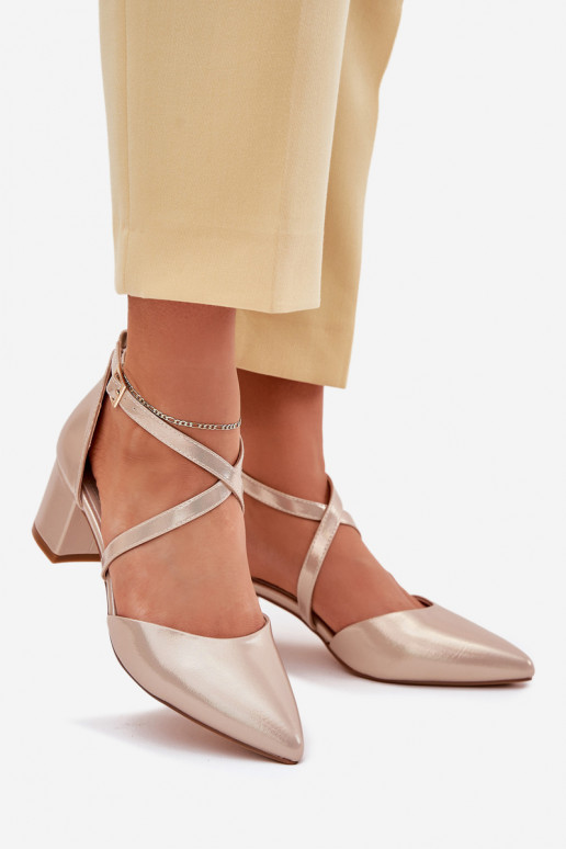 Obuv s podpatky z ekologické kůže Sergio Leone SK830 zlaté barvy Obuv s podpatky z ekologické kůže Sergio Leone SK830 zlaté barvy