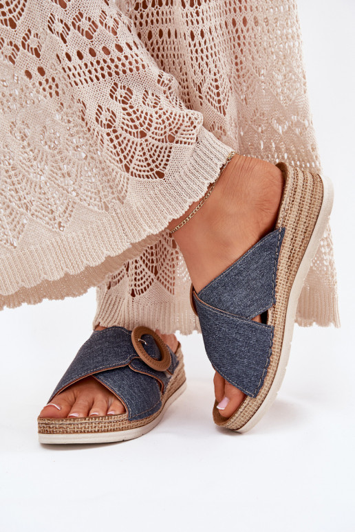 Dámské pantofle  zdobené s přezkami Inblu RV000012 modrá