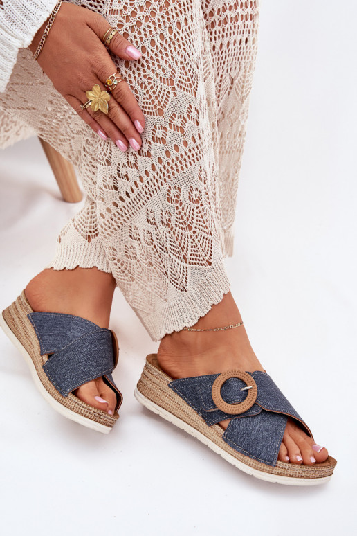 Dámské pantofle  zdobené s přezkami Inblu RV000012 modrá