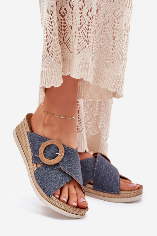 Dámské pantofle  zdobené s přezkami Inblu RV000012 modrá