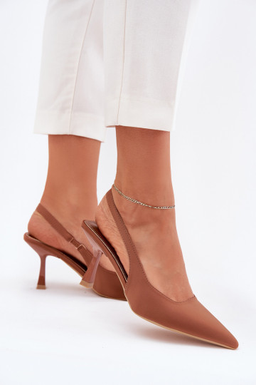 Dámské sandály s tenkými podpatky hnědáLunira