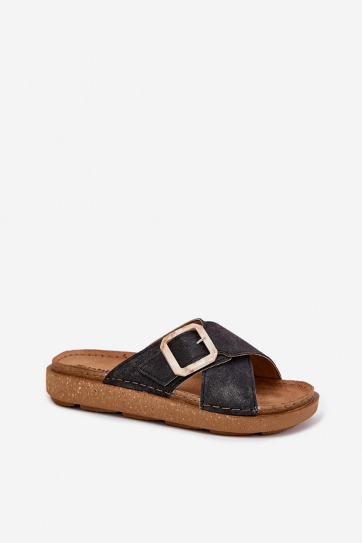 Dámské pantofle s přezkami Inblu ED000025 Černé