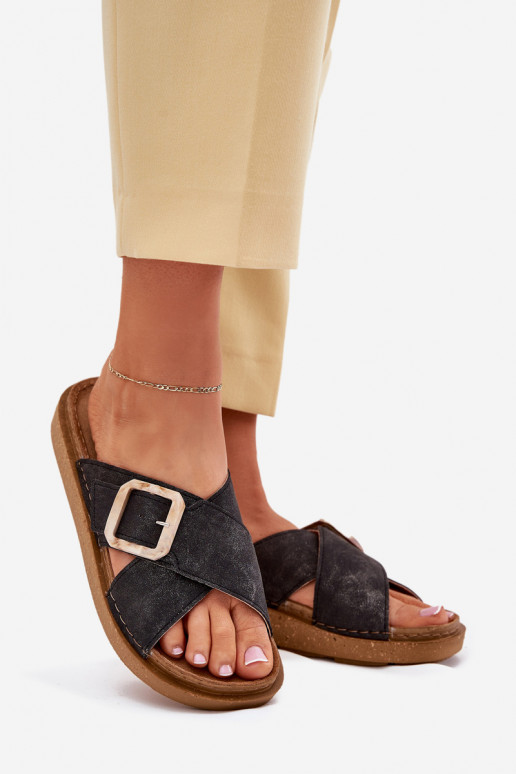 Dámské pantofle s přezkami Inblu ED000025 Černé