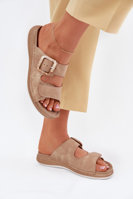 Dámské pantofle s přezkami I s lepeným zapínánímem INBLU MK000013 béžové