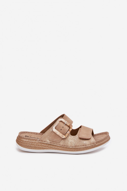 Dámské pantofle s přezkami I s lepeným zapínánímem INBLU MK000013 béžové