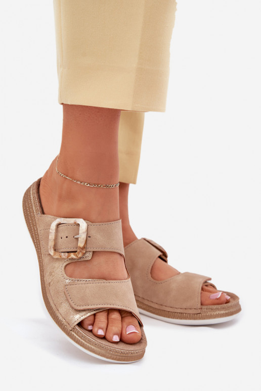 Dámské pantofle s přezkami I s lepeným zapínánímem INBLU MK000013 béžové