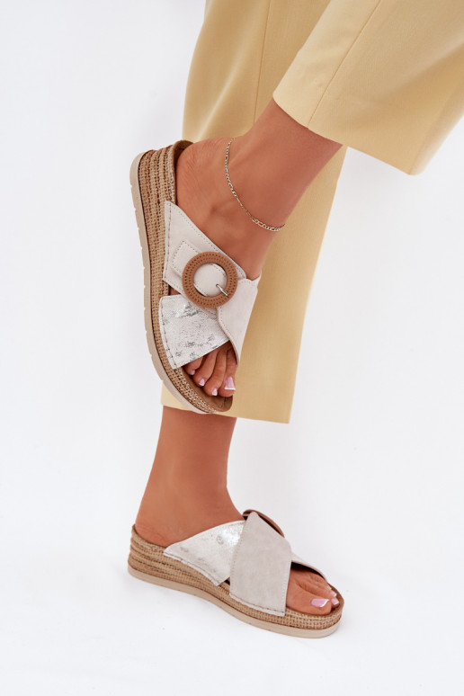 Dámské pantofle  zdobené s přezkami Inblu RV000012 slonová kost