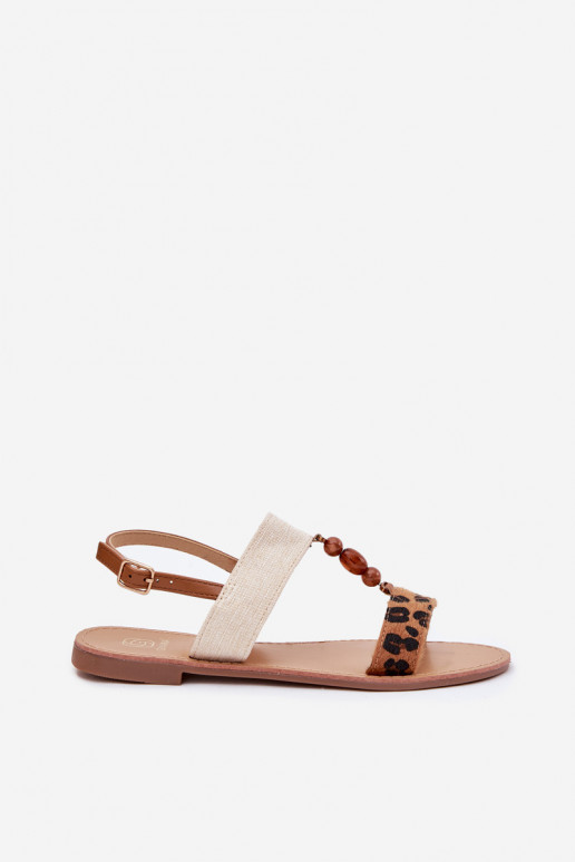 Ploché dámské sandály s korálky se vzory leopardí kožešiny hnědá Virona Ploché dámské sandály s korálky se vzory leopardí kožešiny hnědá Virona