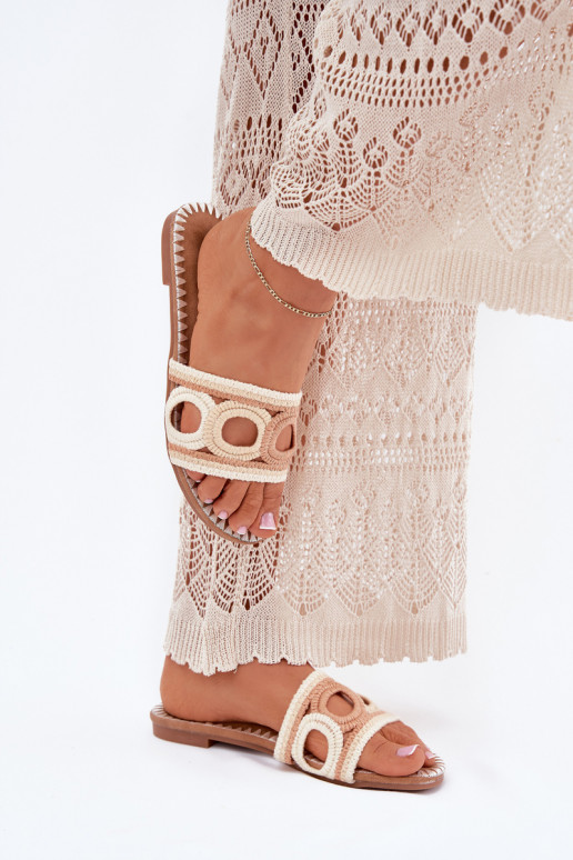 Szydełkowe Dámské pantofle s širokými podpatky béžové Nirina