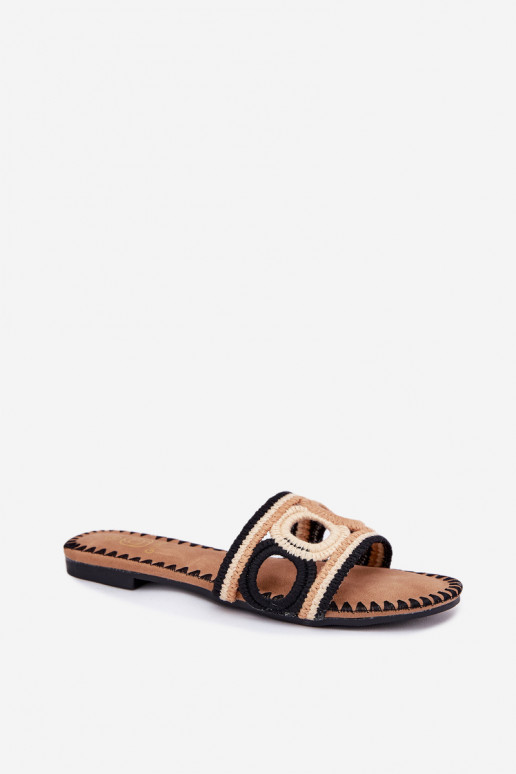 Szydełkowe Dámské pantofle s širokými podpatky Černé Nirina