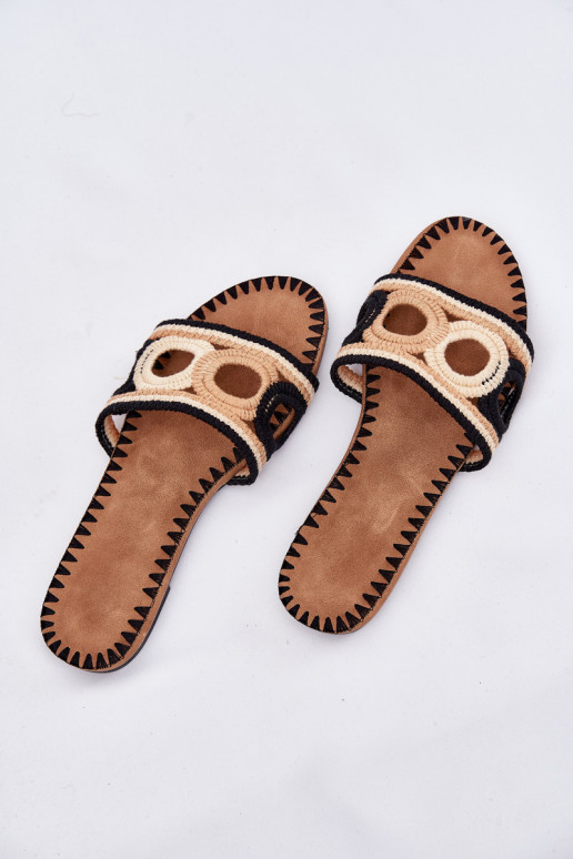 Szydełkowe Dámské pantofle s širokými podpatky Černé Nirina