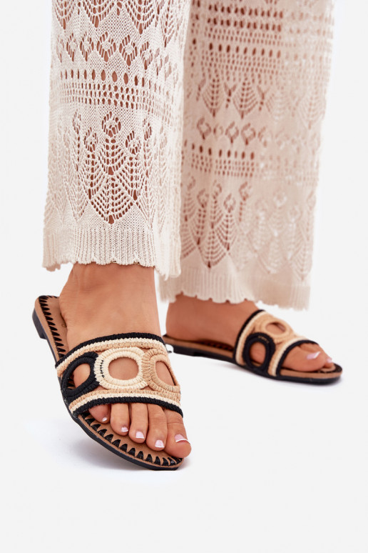 Szydełkowe Dámské pantofle s širokými podpatky Černé Nirina