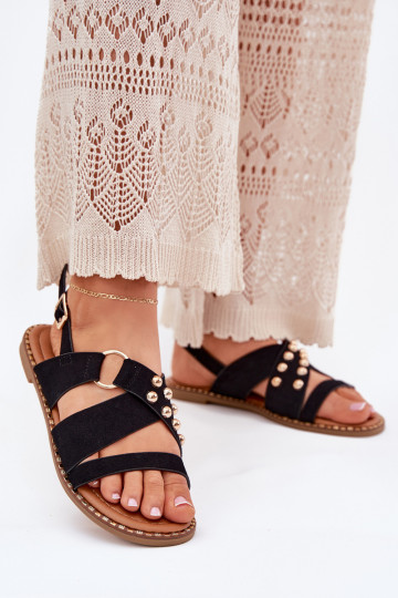 Dámské sandály s širokými podpatky Ze zlaté barvymi  Černé Zanira