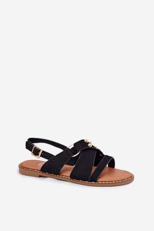 Dámské sandály s širokými podpatky Ze zlaté barvymi  Černé Zanira Dámské sandály s širokými podpatky Ze zlaté barvymi  Černé Zanira