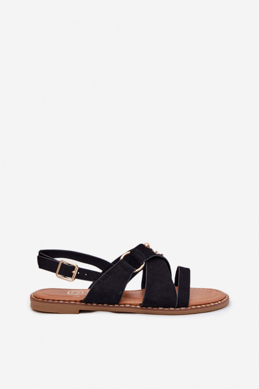 Dámské sandály s širokými podpatky Ze zlaté barvymi  Černé Zanira Dámské sandály s širokými podpatky Ze zlaté barvymi  Černé Zanira