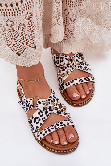 Dámské sandály s širokými podpatky Ze zlaté barvymi  Bílá-Černé Zanira