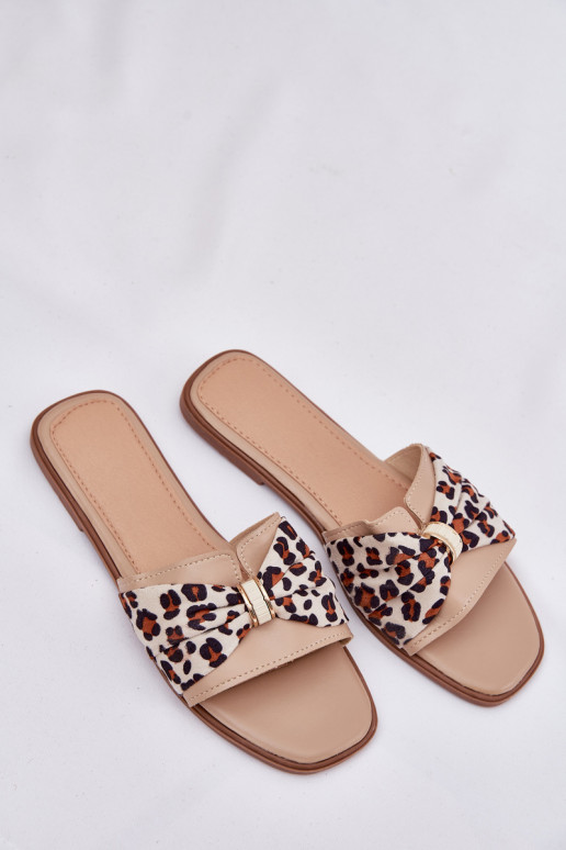 Dámské pantofle s širokými podpatky se stuhami béžové Avenza