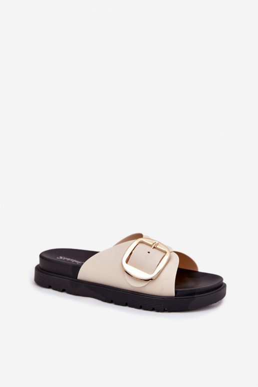 Dámské pantofle s platformou se zlatými přezkami béžové Jovira