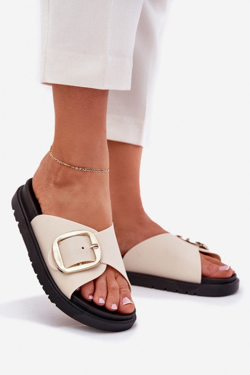 Dámské pantofle s platformou se zlatými přezkami béžové Jovira