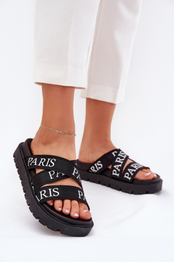 Dámské pantofle Z mi Paskami Paris s platformou Černé Celinea 2