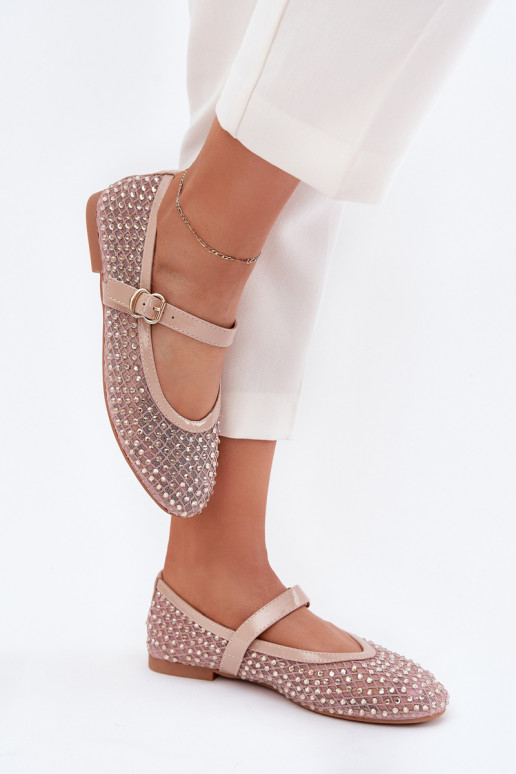Zdobené baleríny  s popruhy I s přezkami béžové Avirae