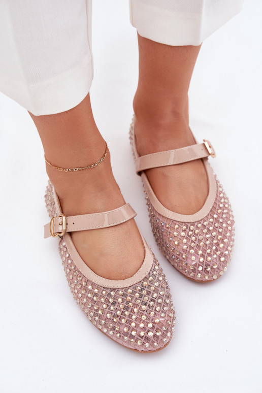 Zdobené baleríny  s popruhy I s přezkami béžové Avirae