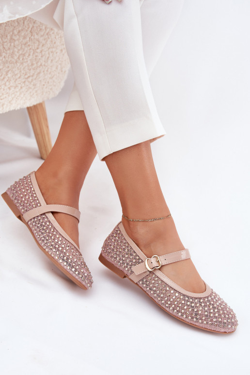 Zdobené baleríny  s popruhy I s přezkami béžové Avirae