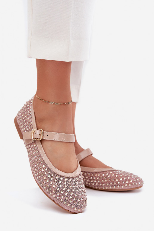 Zdobené baleríny  s popruhy I s přezkami béžové Avirae