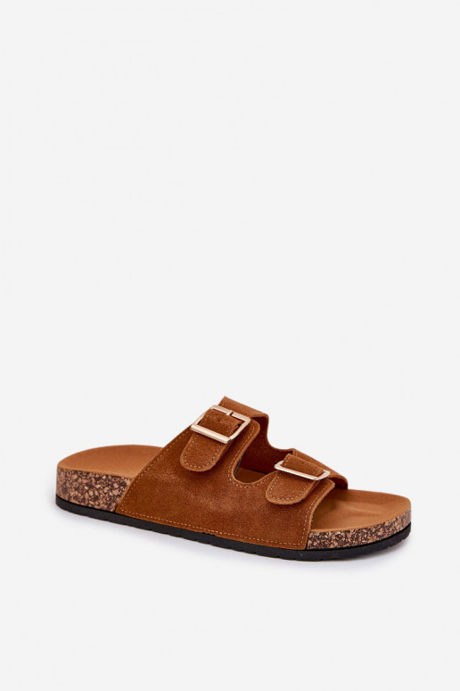 Dámské pantofle Ze zlaté barvymi s přezkamimi I Przeszyciami hnědáLunera