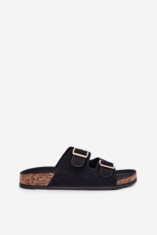 Dámské pantofle Ze zlaté barvymi s přezkamimi I Przeszyciami Černé Lunera