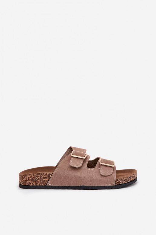 Dámské pantofle Ze zlaté barvymi s přezkamimi I Przeszyciami khaki Lunera