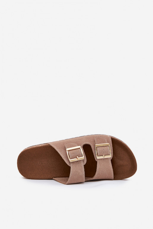 Dámské pantofle Ze zlaté barvymi s přezkamimi I Przeszyciami khaki Lunera