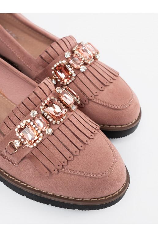 růžová ze semiše mokasíny zdobené krystaly růžová ze semiše mokasíny zdobené krystaly