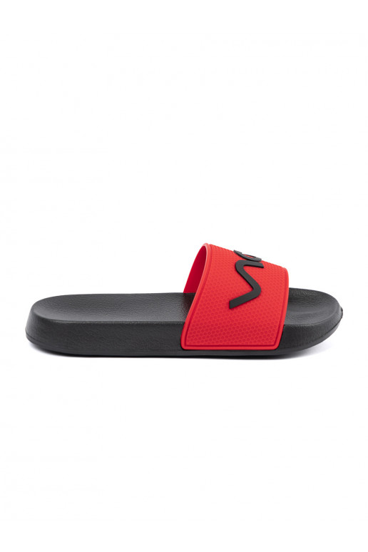 Černé a-červené Pantofle s nápisy Černé a-červené Pantofle s nápisy
