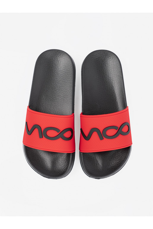 Černé a-červené Pantofle s nápisy Černé a-červené Pantofle s nápisy
